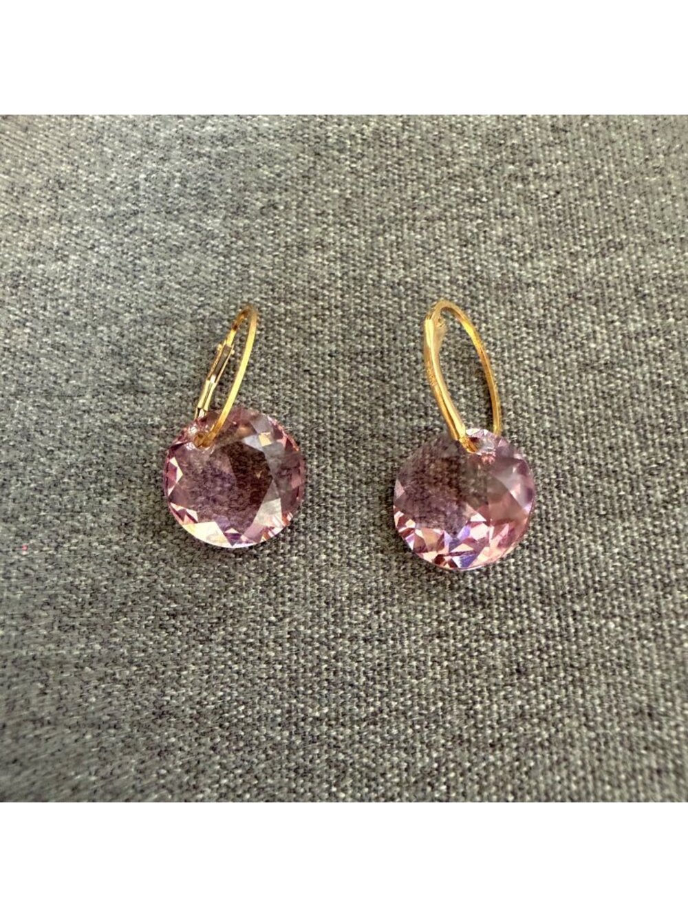 Gold Filled Pink Crystal Leverback Earrings